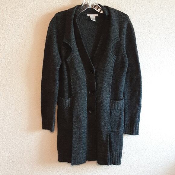 Alberto Makali Midi Button Cardigan Pockets Marled DarkGray Wool Blend Sweater M - Picture 12 of 12